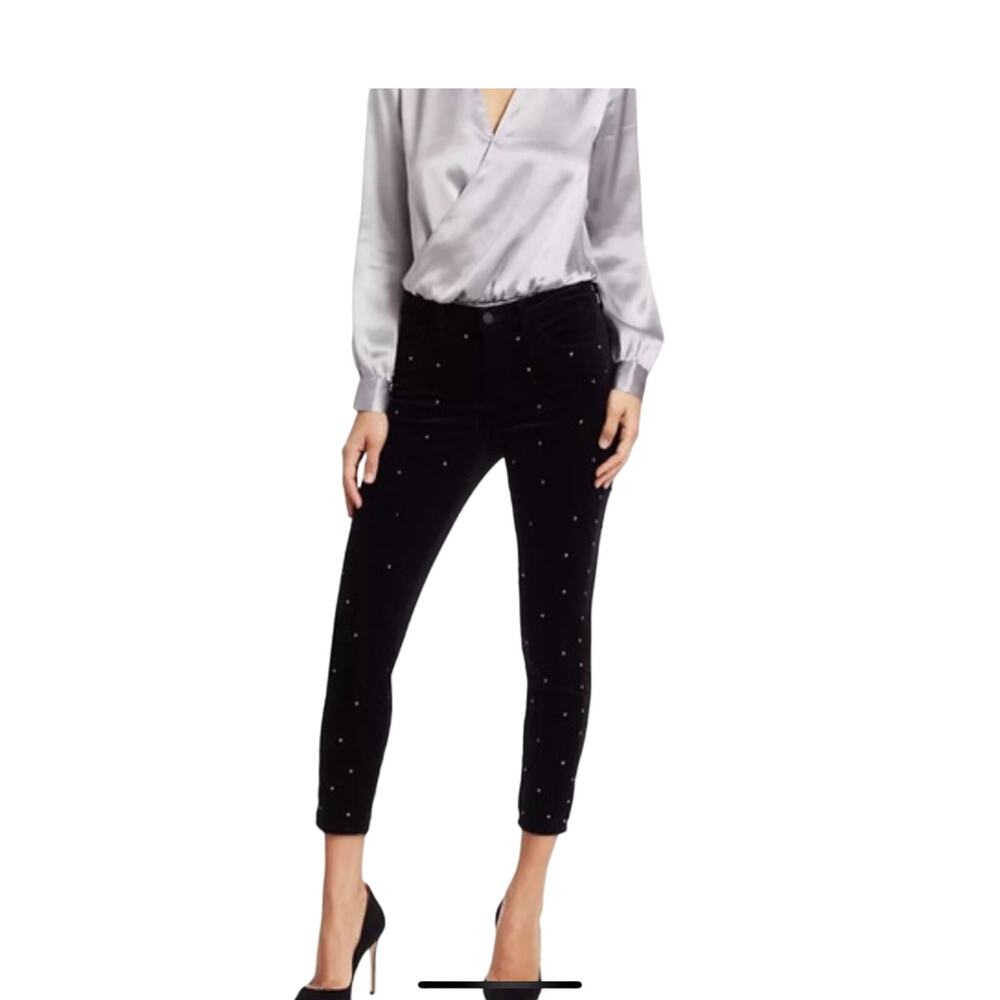 L’AGENCE Margot velvet high waist crystal noir skinny jeans